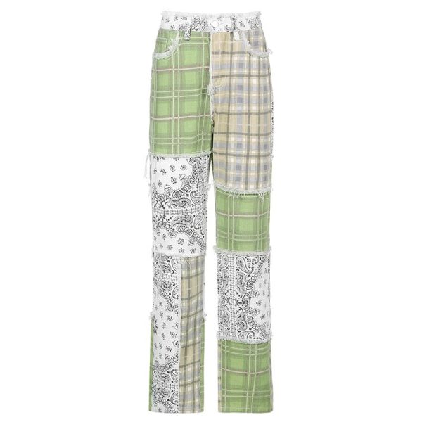 Plaid x Bandana Patchwork Pants